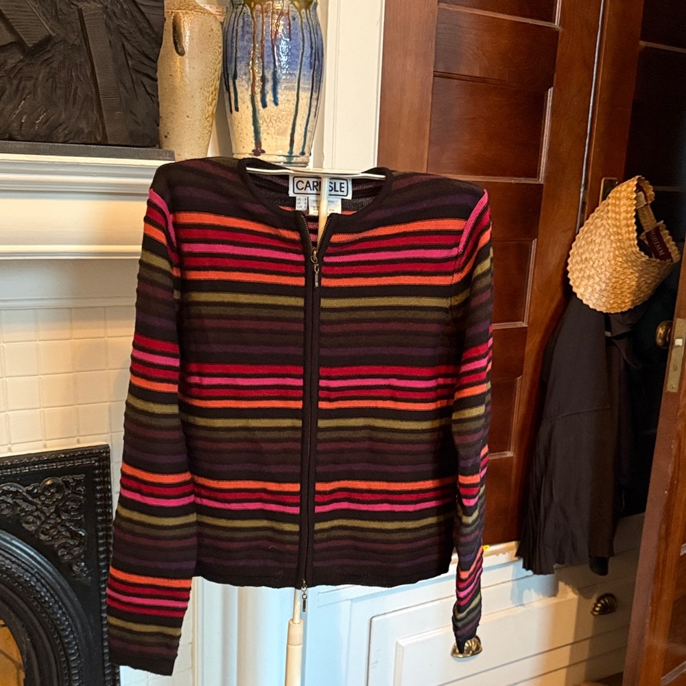 Carlisle Women's Multicolor Striped cardigan- 100 percent merino wool- worn 3x